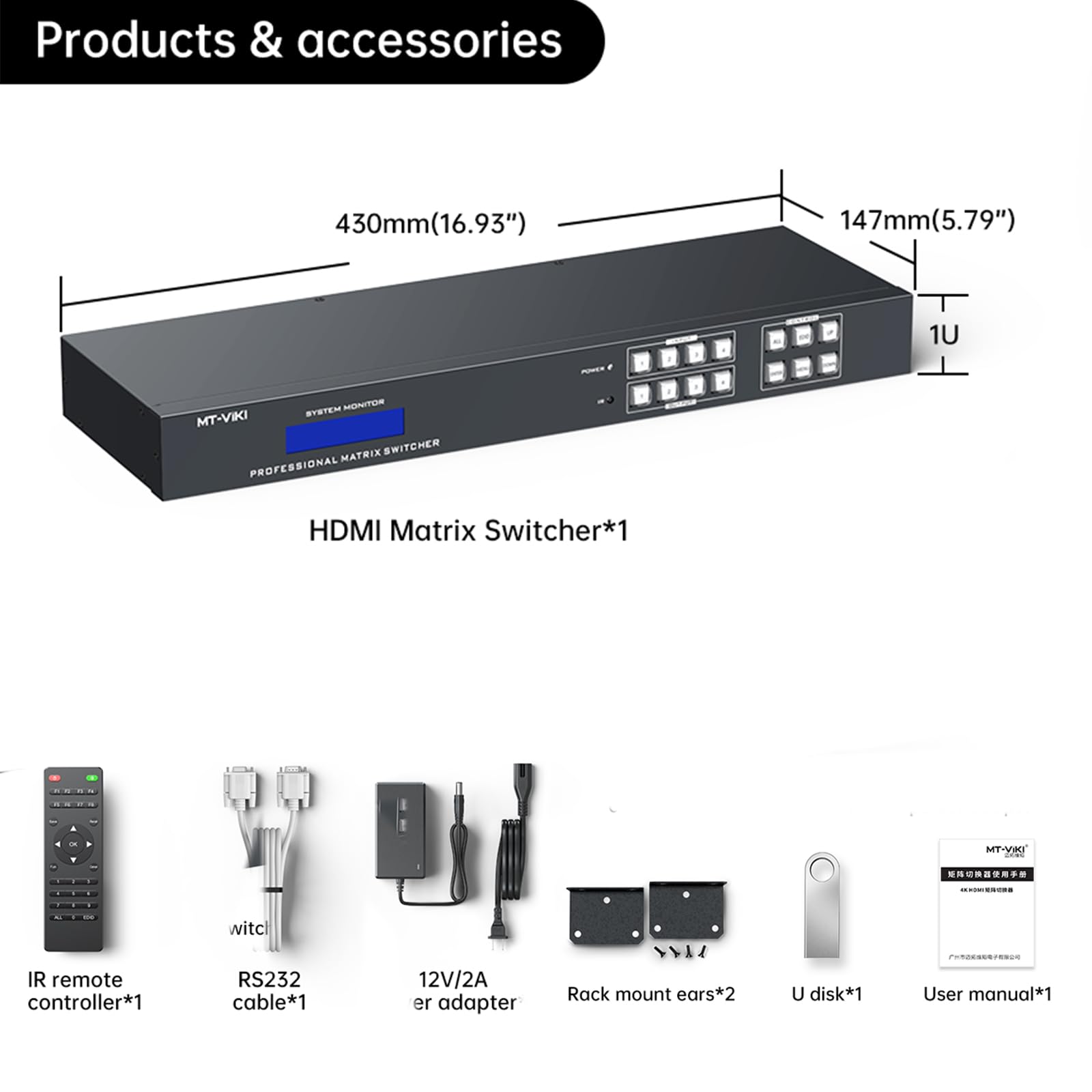 MT-VIKI Switch de Matriz Hdmi 4K 4X4 com Suporte para Web Gui com
